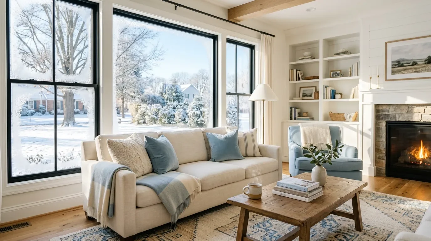 Warm bright living room on a winter morning