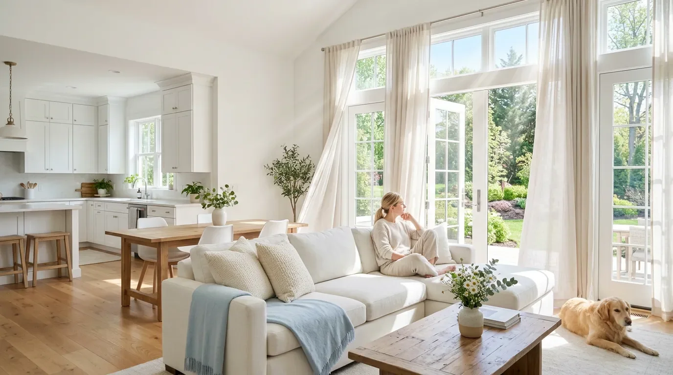 Sunlit living space with fresh clean air